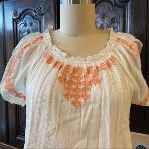 Coral embroidered summer top